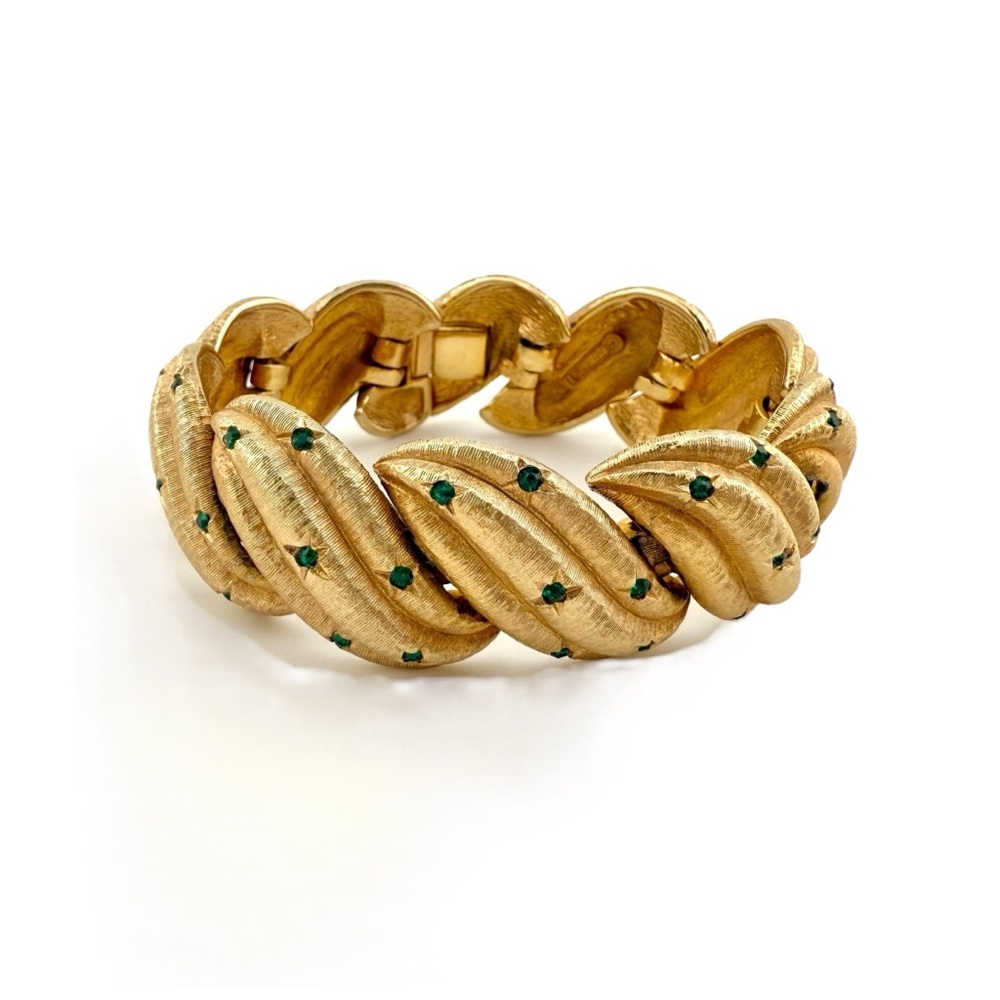Rare Vintage Boucher Gold and Green Bracelet with Unique Star Design